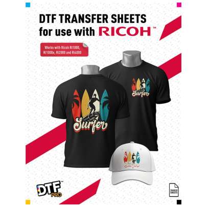 DTF Film for Ricoh Ri1000 / Ri1000X / Ri2000 / Ri 4000 - A3+ Size, 12.9 x 19 inches - DTF PreTreat Transfer Sheets