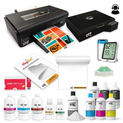 INSPIRE SERIES BUNDLE: Includes the DTFPRO INSPIRE A3+ DTF Printer with BI-Directional Roll Feeder, White Ink Circulation System, White Ink Stirring, Vacuum, RIP, Training and Onboarding, 6 L DTF ink, 3.5lb DTF Powder, 100m DTF Roll, DTF Heat Station