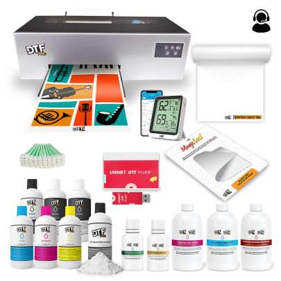 DTF PRO INSPIRE A4 DTF Printer + Supplies Bundle (includes a BI-Directional Roll Feeder, White Ink Circulation System, White Ink Stirring, Vacuum, RIP Software, Training and Onboarding, 1 Liter DTF ink, 1.75lb DTF Powder, 20 DTF Sheets)