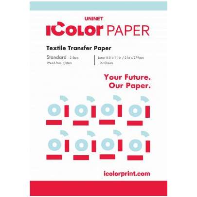 iColor Standard 2 Step -A- Transfer Media for Light Dark Textiles 8.5 in x 11 in (216 x 279mm) (Requires -B- adhesive media) - includes 100 pcs